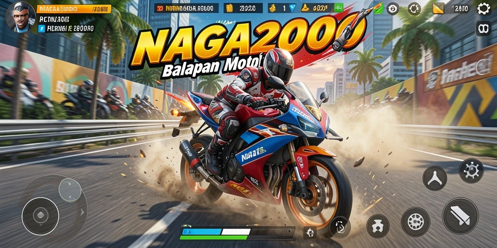Gameplay seru dan mendebarkan di NAGA2000 dengan balapan motor yang cepat.