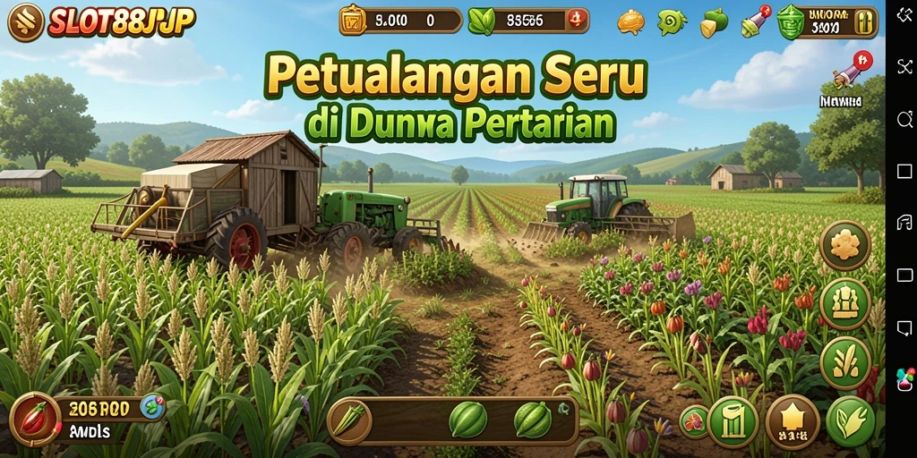 Tampilan gameplay SLOT88JP yang menampilkan suasana pertanian yang ceria.